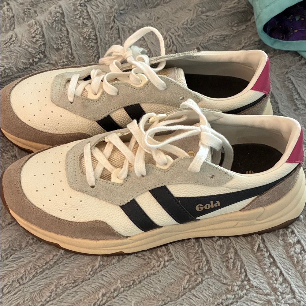 Gola Cream and Gray Sneakers with Pink Accent
